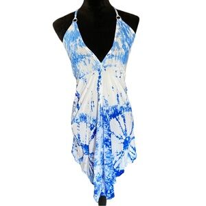 Bali White and Blue Lightweight Halter Top Tie Dye Dress